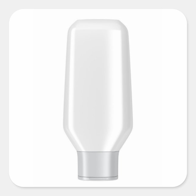 White plastic bottle for shampoo square sticker (Front)