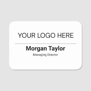 White Plastic Name Tag Magnetic or Pin Custom Logo
