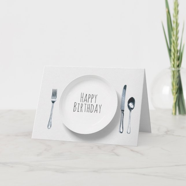 white plate with silverware birthday card (Front)