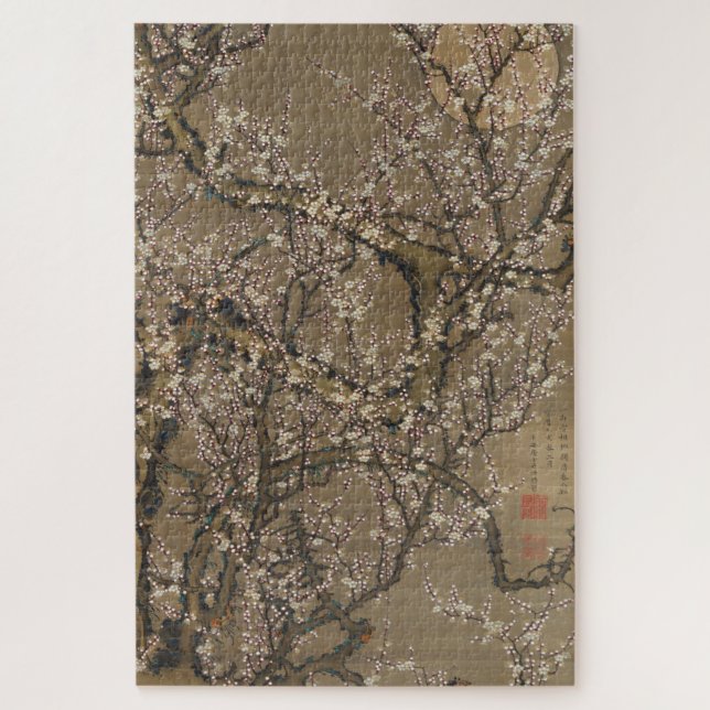 White Plum Blossoms and Moon by Ito Jakuchu Jigsaw Puzzle (Vertical)