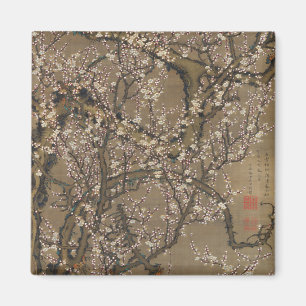 White Plum Blossoms and Moon by Ito Jakuchu Magnet