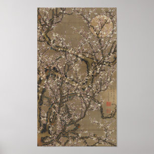White Plum Blossoms and Moon by Ito Jakuchu Poster