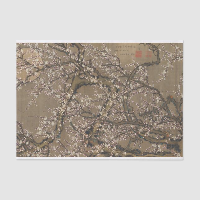 White Plum Blossoms and Moon by Ito Jakuchu Tissue Paper (Front)