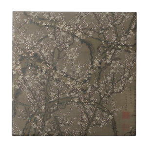 White Plum Blossoms and Moon - Itō Jakuchū Art  Tile