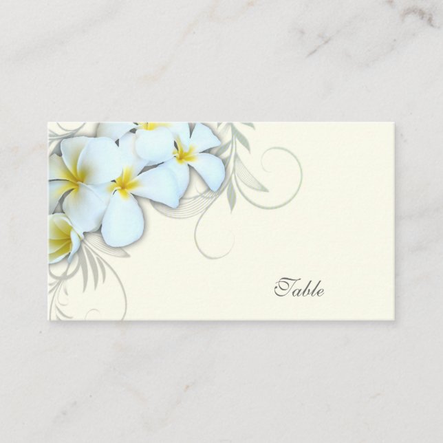 White Plumeria Blank Escort Cards (Front)
