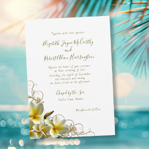 White Plumeria Custom Island Wedding Invitation