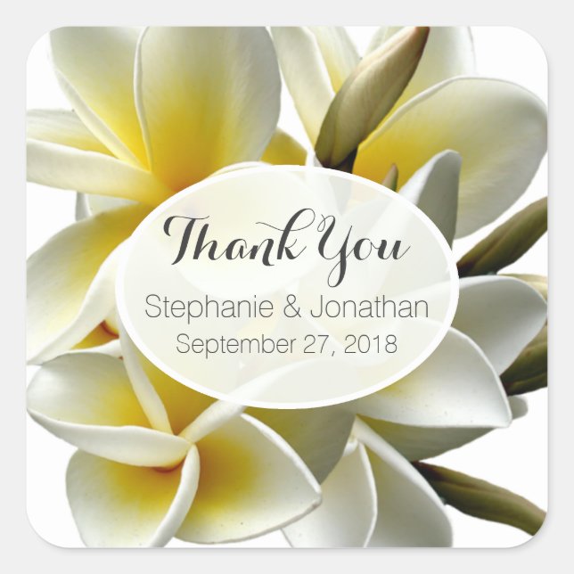 White Plumeria Custom Wedding Favour Labels (Front)