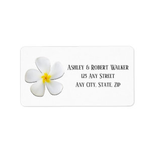 White Plumeria Flower on Yellow, Modern Wedding La Label