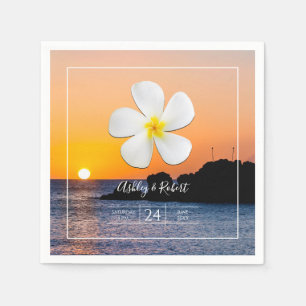 White Plumeria Flower with Golden Sunset, Napkin