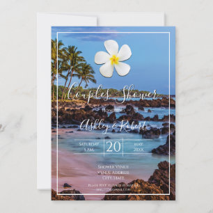 White Plumeria Flower with Tropical Beach, Couples Invitation