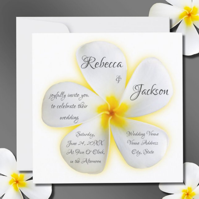 White Plumeria Flower with Yellow, Wedding, Invitation (Creator Uploaded)