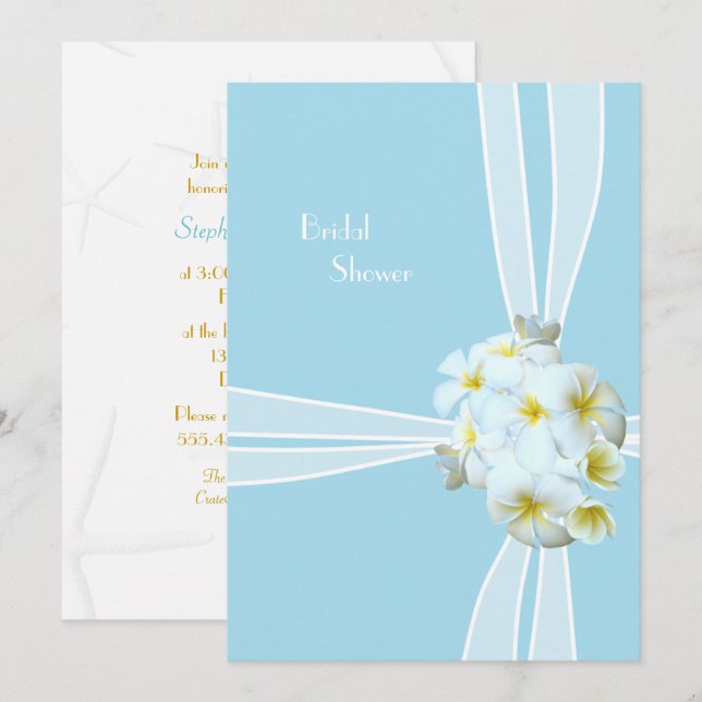 White Plumeria Hawaiian Bridal Shower Invitation (Front/Back)