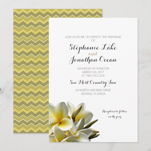 White Plumeria Hawaiian Flowers Wedding Invitation (Front/Back)