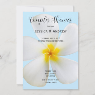 White Plumeria on Blue, Floral, Couples Shower Invitation