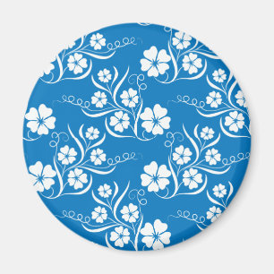 White Plumeria on Blue Pattern Magnet