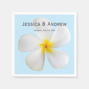 White Plumeria on Blue, Tropical, Floral, Napkins