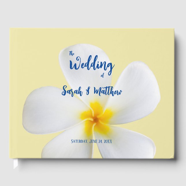 White Plumeria on Yellow, Tropical, Floral, Guest Book (Front)