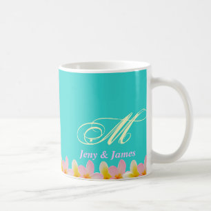 White Plumeria Wedding Monogram Mug Gifts Favour