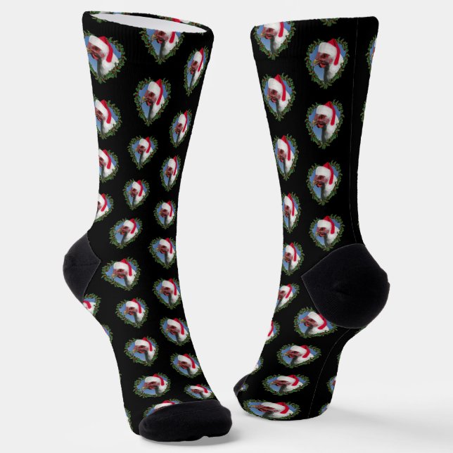 White Plymouth Rock Chicken Wreath Christmas Socks (Angled)