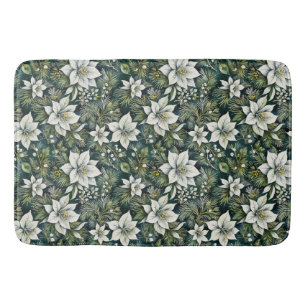 White Poinsettia and Evergreens Bath Mat