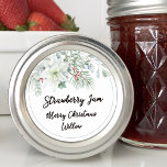 White Poinsettia Blank Homemade Mason Jar Classic Round Sticker<br><div class="desc">Elegant watercolor Christmas white poinsettia berries greenery blank sticker label. Write your spice,  baked good,  canning or whatever you wish for this holiday season.</div>