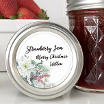 White Poinsettia Blank Homemade Mason Jar Classic Round Sticker<br><div class="desc">Elegant watercolor Christmas white poinsettia berries greenery blank sticker label. Write your spice,  baked good,  canning or whatever you wish for this holiday season.</div>