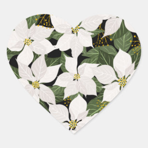 White Poinsettia Christmas Floral Heart Sticker