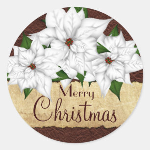 White Poinsettia Christmas Holiday Classic Round Sticker
