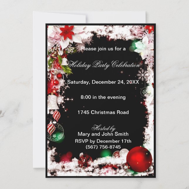 White Poinsettia Christmas Party Invitation (Front)