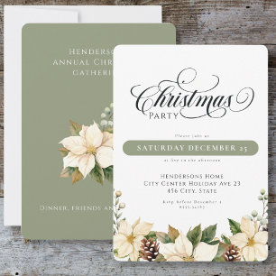 White Poinsettia Christmas Party Invitation