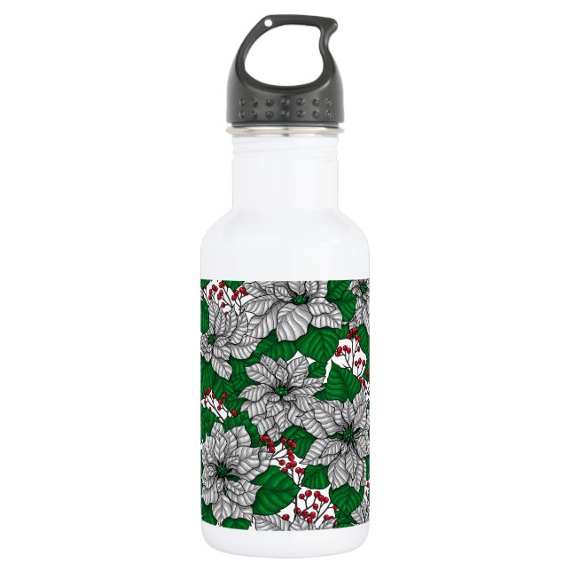 White poinsettia, Christmas pattern 532 Ml Water Bottle (Front)