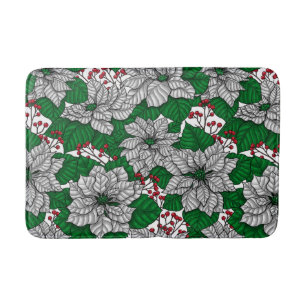 White poinsettia, Christmas pattern Bath Mat