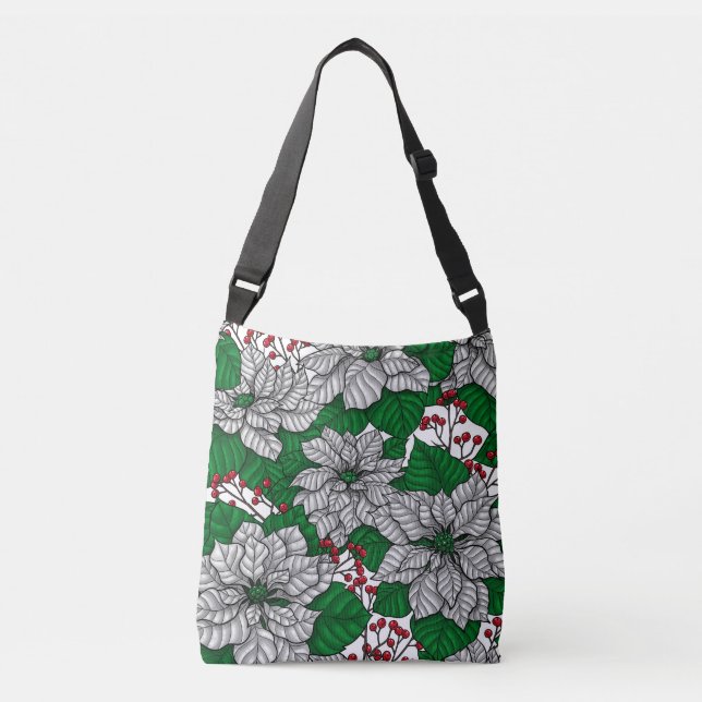 White poinsettia, Christmas pattern Crossbody Bag (Front)