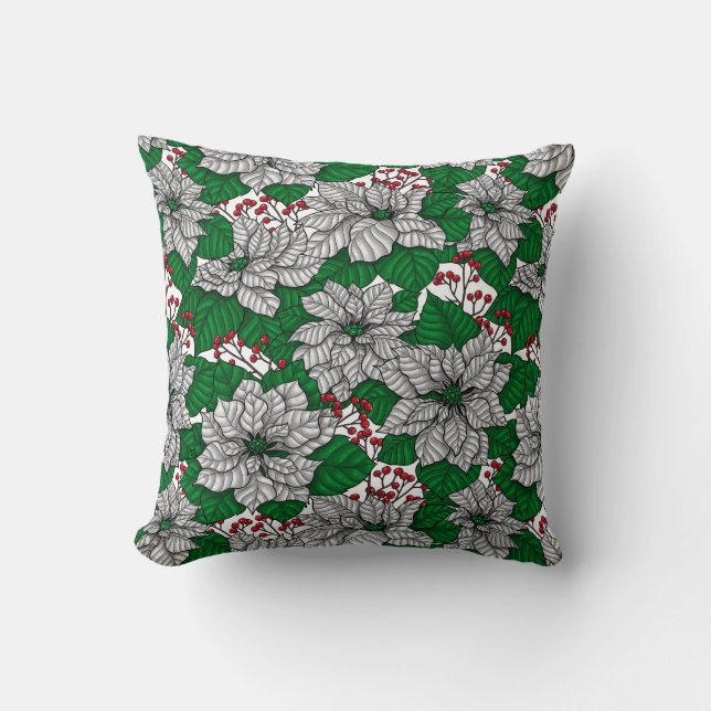 White poinsettia, Christmas pattern Cushion (Front)