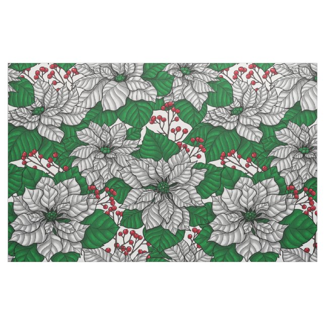 White poinsettia, Christmas pattern Fabric (Fat Quarter)