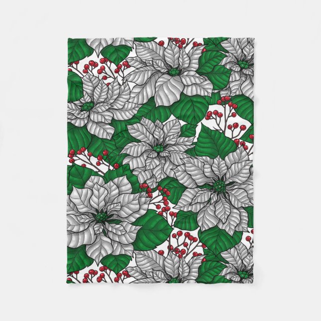 White poinsettia, Christmas pattern Fleece Blanket (Front)
