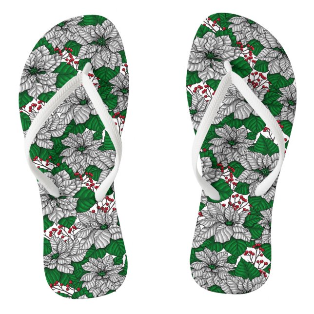 White poinsettia, Christmas pattern Flip Flops (Footbed)
