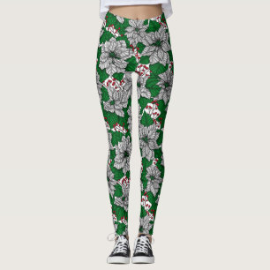 White poinsettia, Christmas pattern Leggings