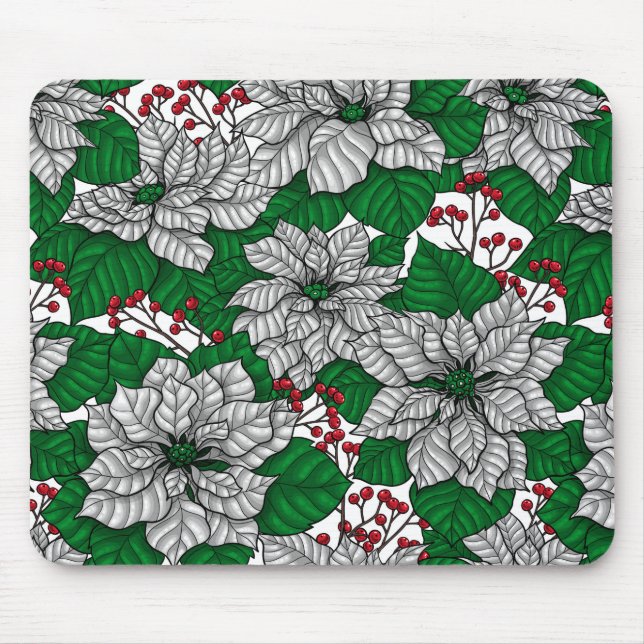 White poinsettia, Christmas pattern Mouse Mat (Front)