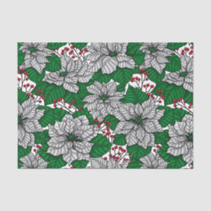 White poinsettia, Christmas pattern Tissue Paper
