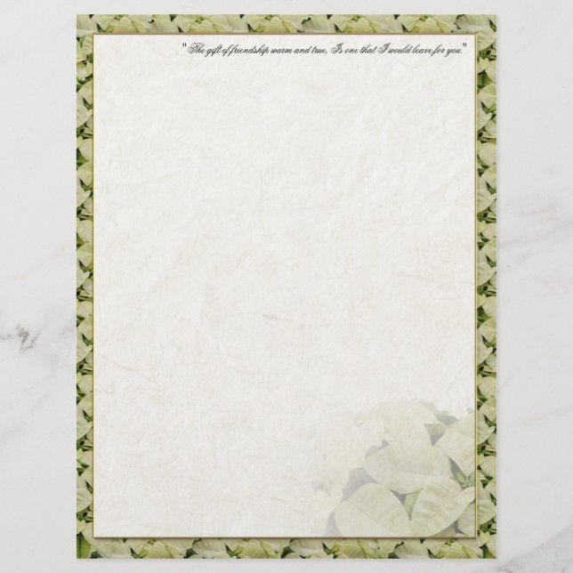 White Poinsettia Christmas Stationery (Front)