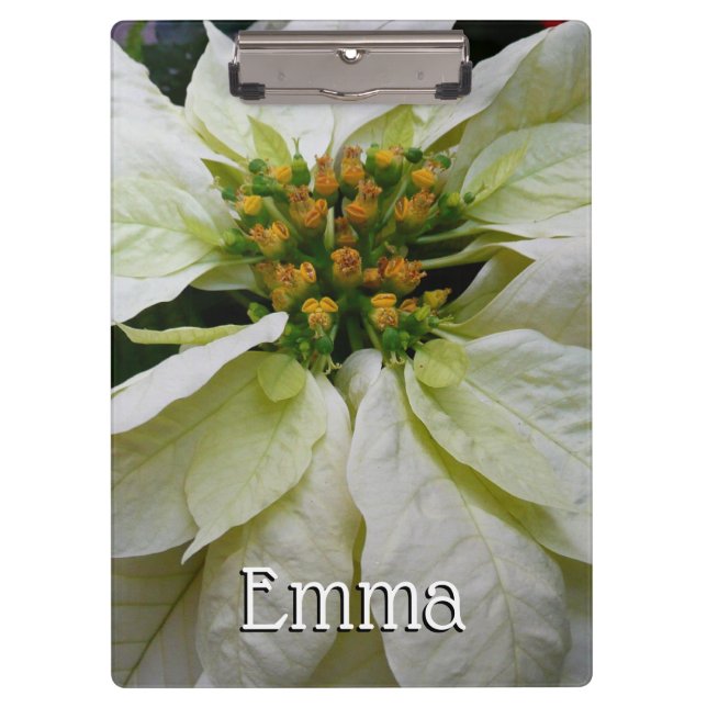 White Poinsettia Elegant Christmas Holiday Floral Clipboard (Front)