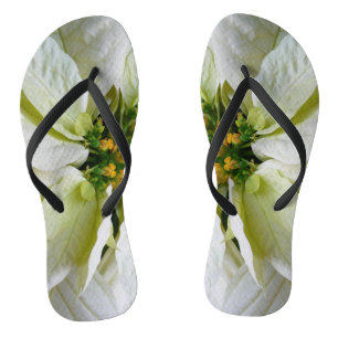 White Poinsettia Elegant Christmas Holiday Floral Flip Flops