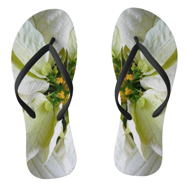 White Poinsettia Elegant Christmas Holiday Floral Flip Flops (Footbed)