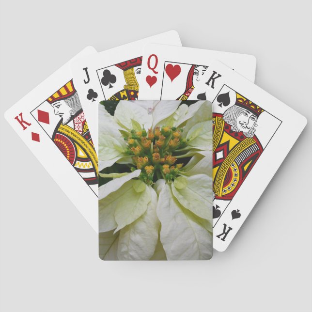 White Poinsettia Elegant Christmas Holiday Floral Playing Cards (Back)