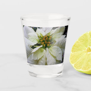 White Poinsettia Elegant Christmas Holiday Floral Shot Glass