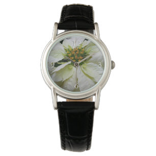 White Poinsettia Elegant Christmas Holiday Floral Watch