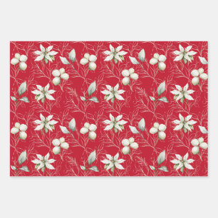 White poinsettia elegant Christmas Wrapping Paper Sheet