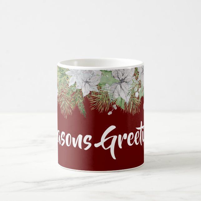White Poinsettia Garland Holiday Coffee Mug (Center)