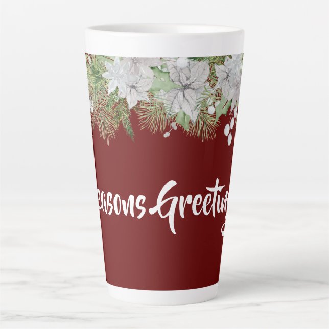 White Poinsettia Garland Holiday Latte Mug (Front)